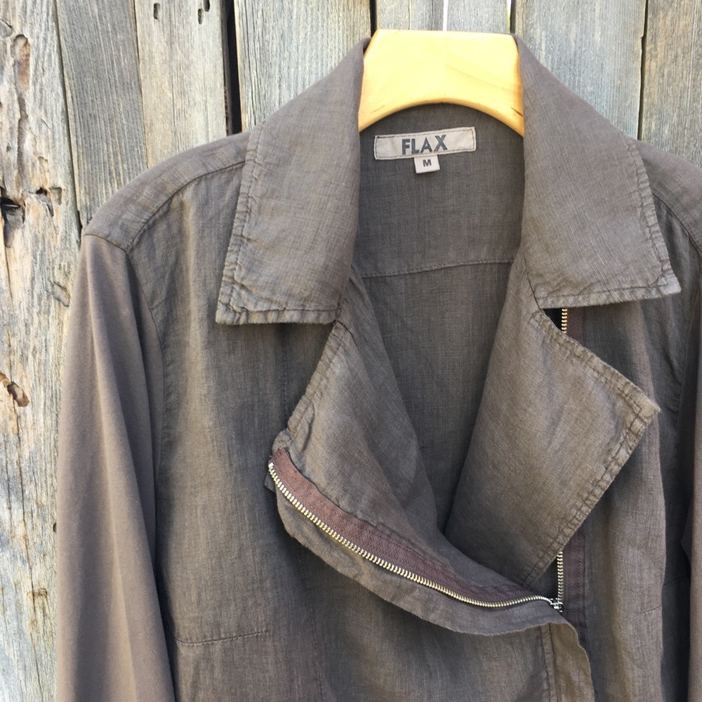 Flax Wanderlust Moto Jacket Linen Cotton Java Brown M - Picture 4 of 16